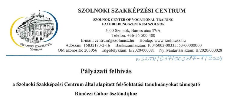 Rimóczi Gábor ösztöndíjpályázat